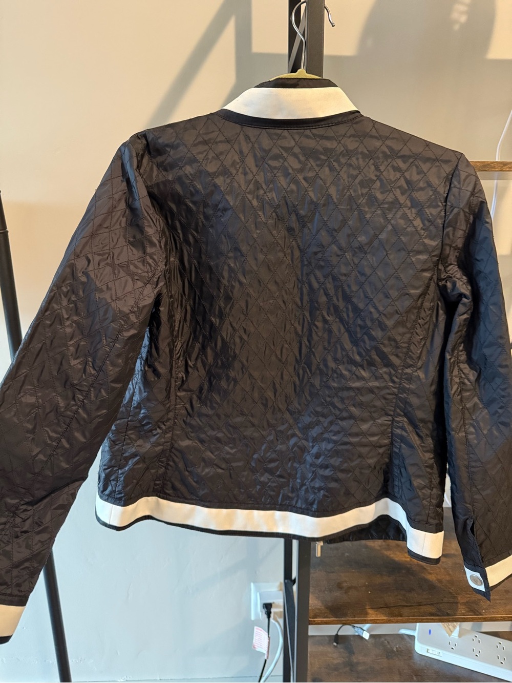 Chicos Black and White Quilted Zip-Front Jacket - Picture 2 of 7